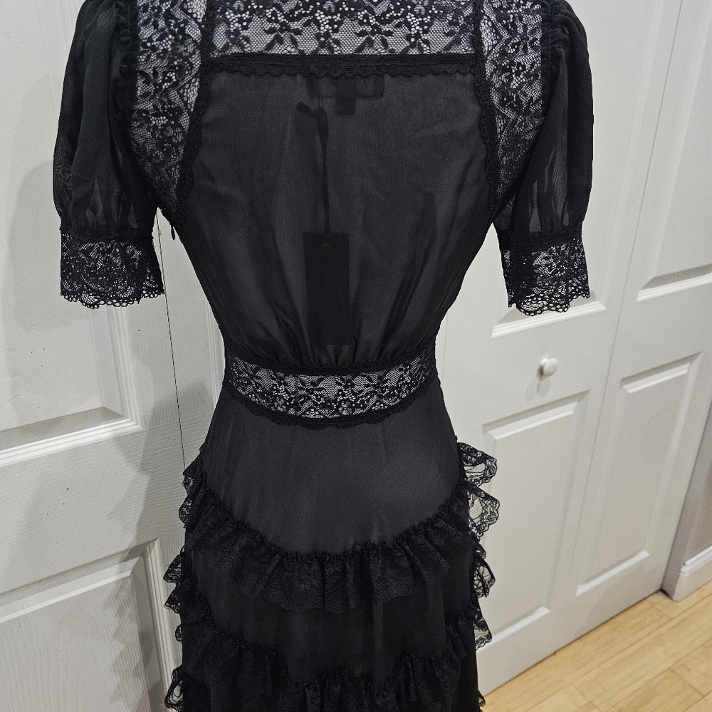 Dolls Kill Sexy Goth Widow Perpetual Night Lace Mesh Maxi Dress XXS XS - Picture 7 of 9